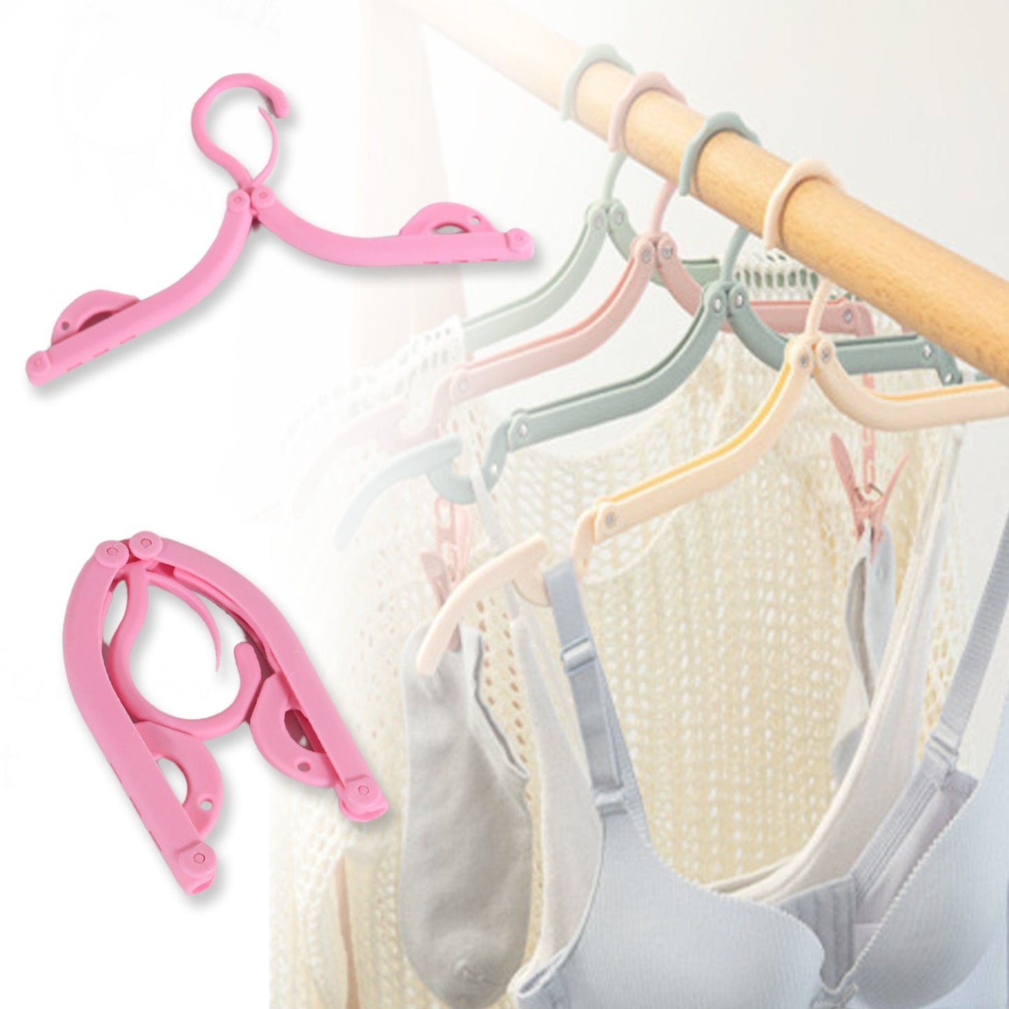 VIRGIN FOLDING TRAVEL HANGERS, PORTABLE FOLDING CLOTHES HANGERS FOR SCARVES SUITS TROUSERS PANTS SHIRTS SOCKS UNDERWEAR TRAVEL HOME FOLDABLE CLOTHES DRYING RACK (2 Pc Set)