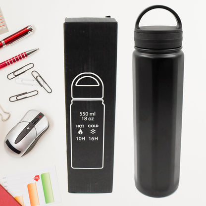 Vacuum Stainless Steel Water Bottle With Carry Handle, Fridge Water Bottle, Leak Proof, Rust Proof, Cold & Hot | Leak Proof | Office Bottle | Gym | Home | Kitchen | Hiking | Trekking | Travel Bottle (550 ML )