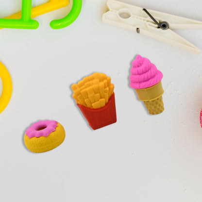 3D Food Fancy & Stylish Colorful Erasers, Mini Eraser Creative Cute Novelty Eraser for Children Different Designs Eraser Set for Return Gift, Birthday Party, School Prize (1 Set / Mix Design & Color)