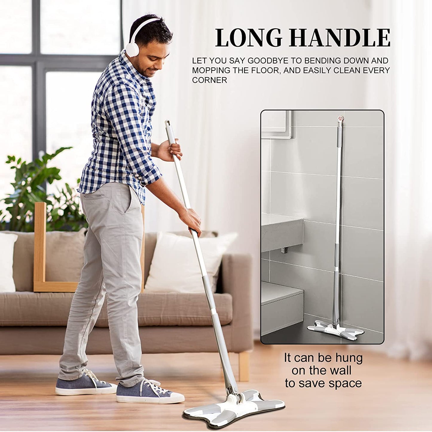 4874 X Shape Mop or Floor Cleaning Hands-Free Squeeze Microfiber Flat Mop System 360° Flexible Head, Wet and Dry mop for Home Kitchen with 1 Super-absorbent Microfiber Pads. 