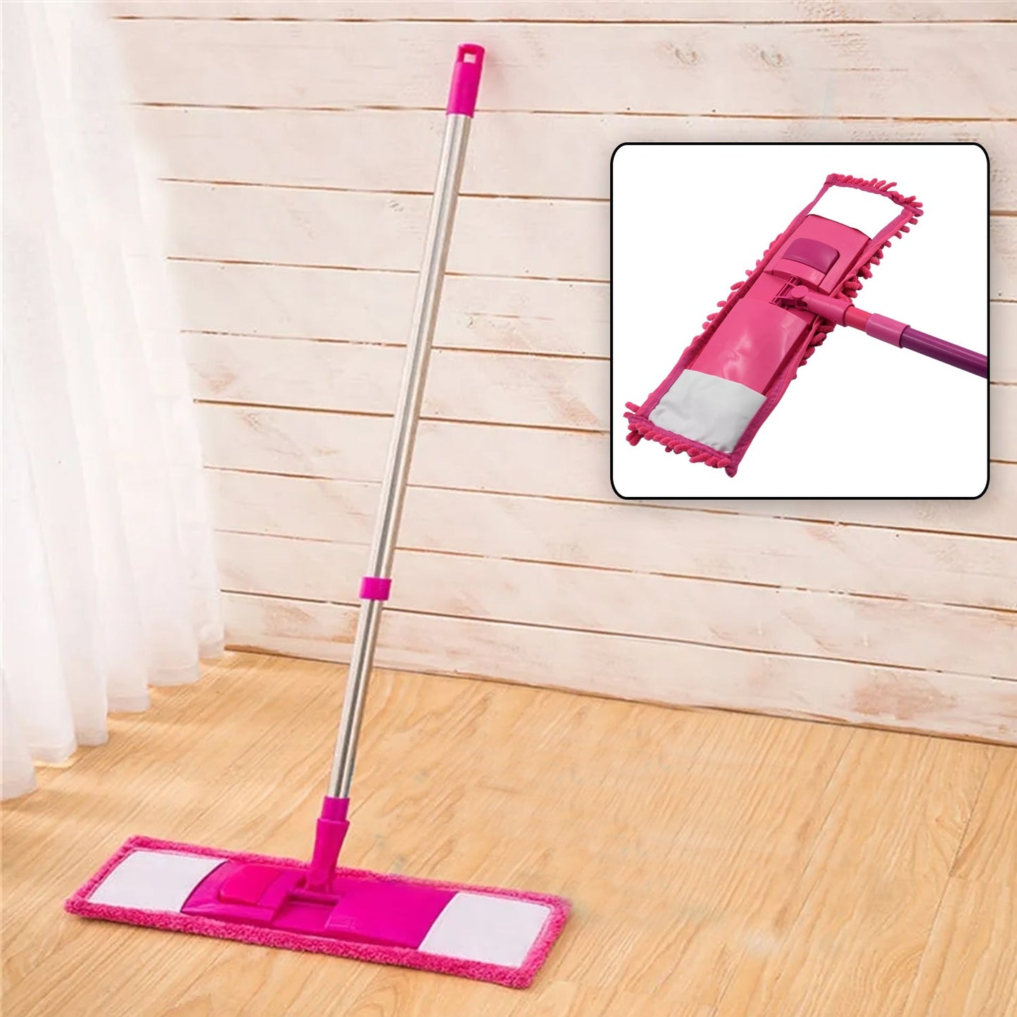 Wet and Dry Cleaning Flat Microfiber Floor Cleaning Mop  Steel Rod Long Handle Dry Mop microfiber mop refill (No include Extra Refill 123cmx47cm)