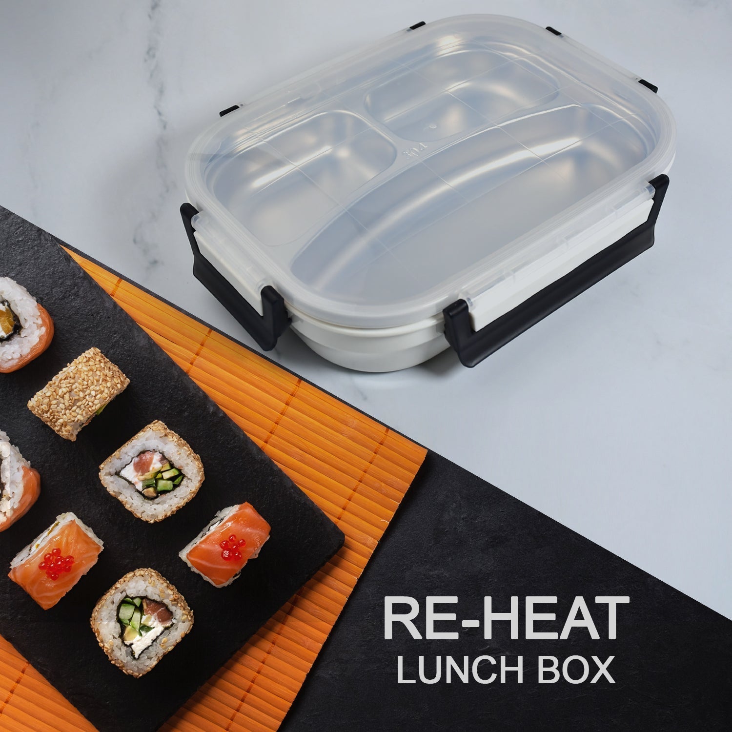 2980 White Transparent Lunch Box for Kids and adults, Stainless Steel Lunch Box with 3 Compartments. 