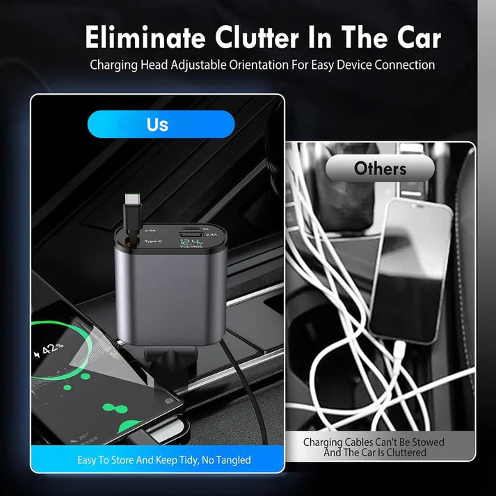 4 in 1 Retractable cables 2 Type C and IOS/ANDROID Fast Charging For Cars