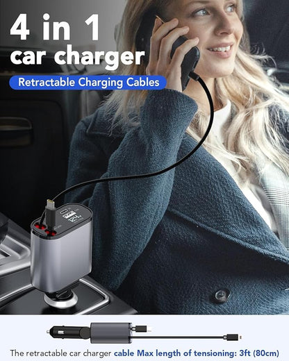 4 in 1 Retractable cables 2 Type C and IOS/ANDROID Fast Charging For Cars