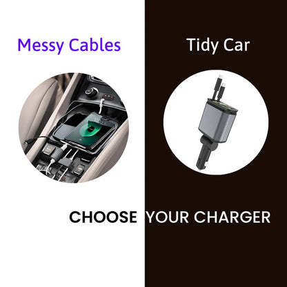 4 in 1 Retractable cables 2 Type C and IOS/ANDROID Fast Charging For Cars