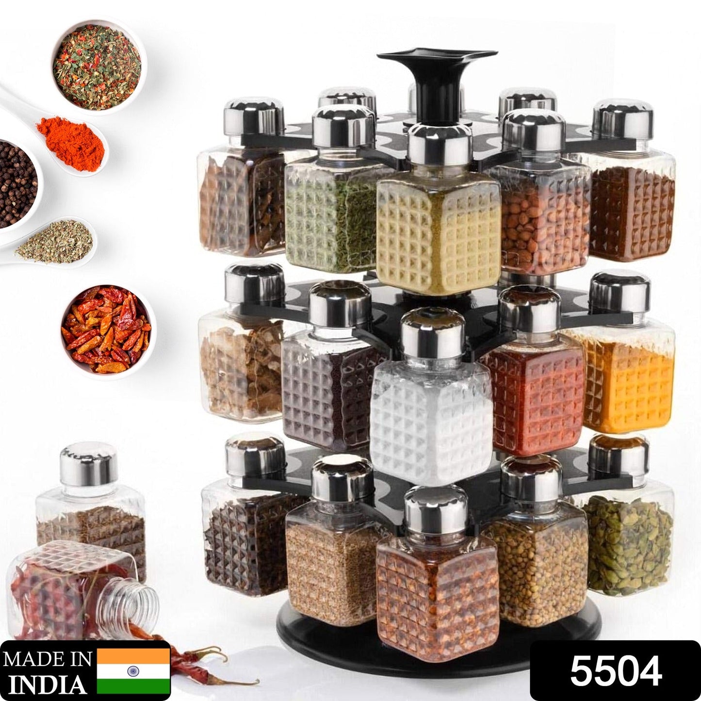 360° Revolving Spice Rack | 24-Piece Square Container Set | All-New Design for Condiments